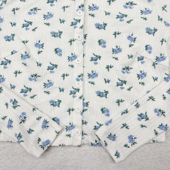 Princess Polly Top Size 4 White Blue Floral Y2K Style Button Front Long Sleeve - Picture 3 of 8